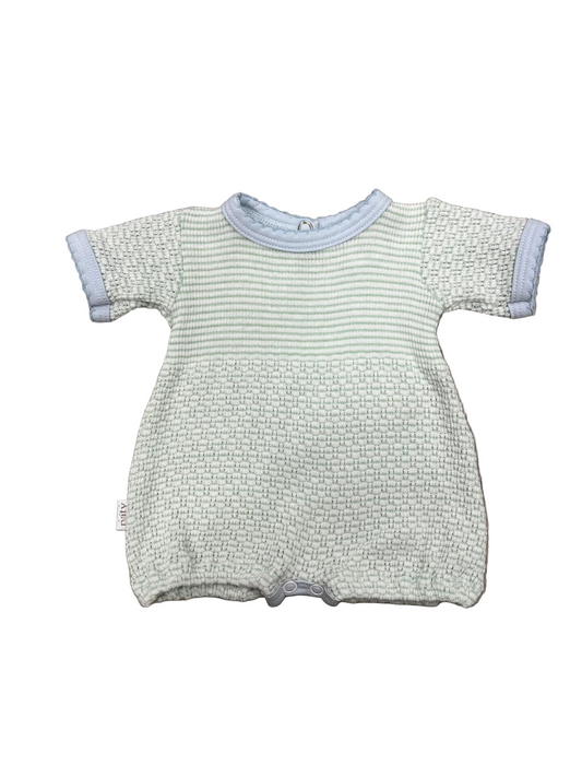 Boy Knit Bubble Mint Stripe with Blue Trim