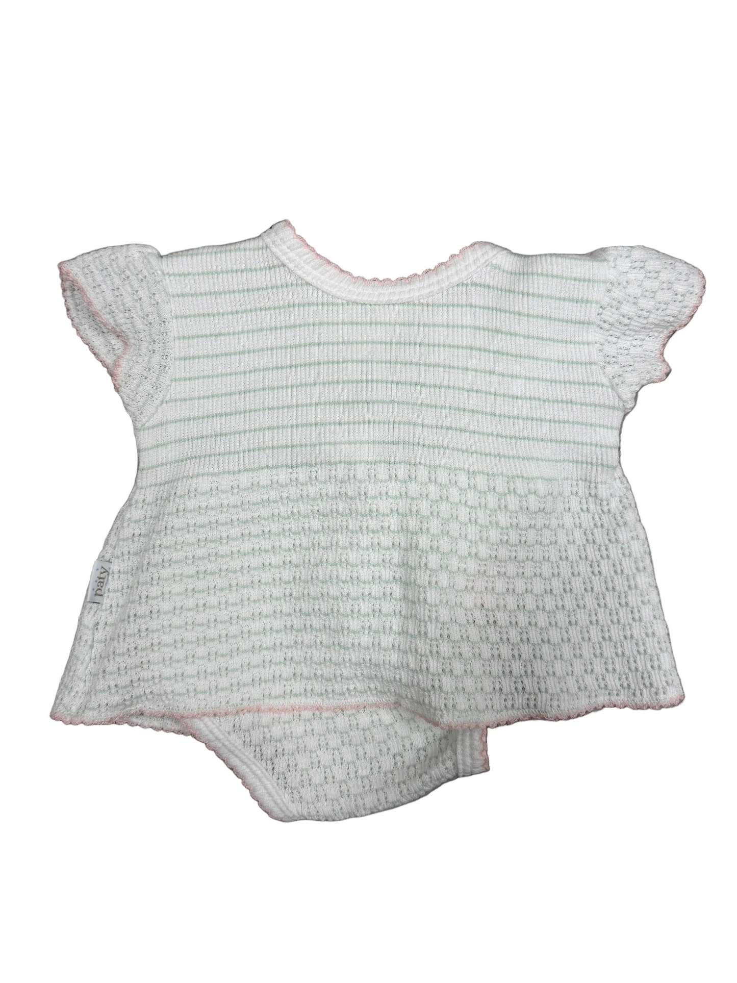 Knit Flutter Sleeve Diaper Cover Set Green Stripe with Pink Trim