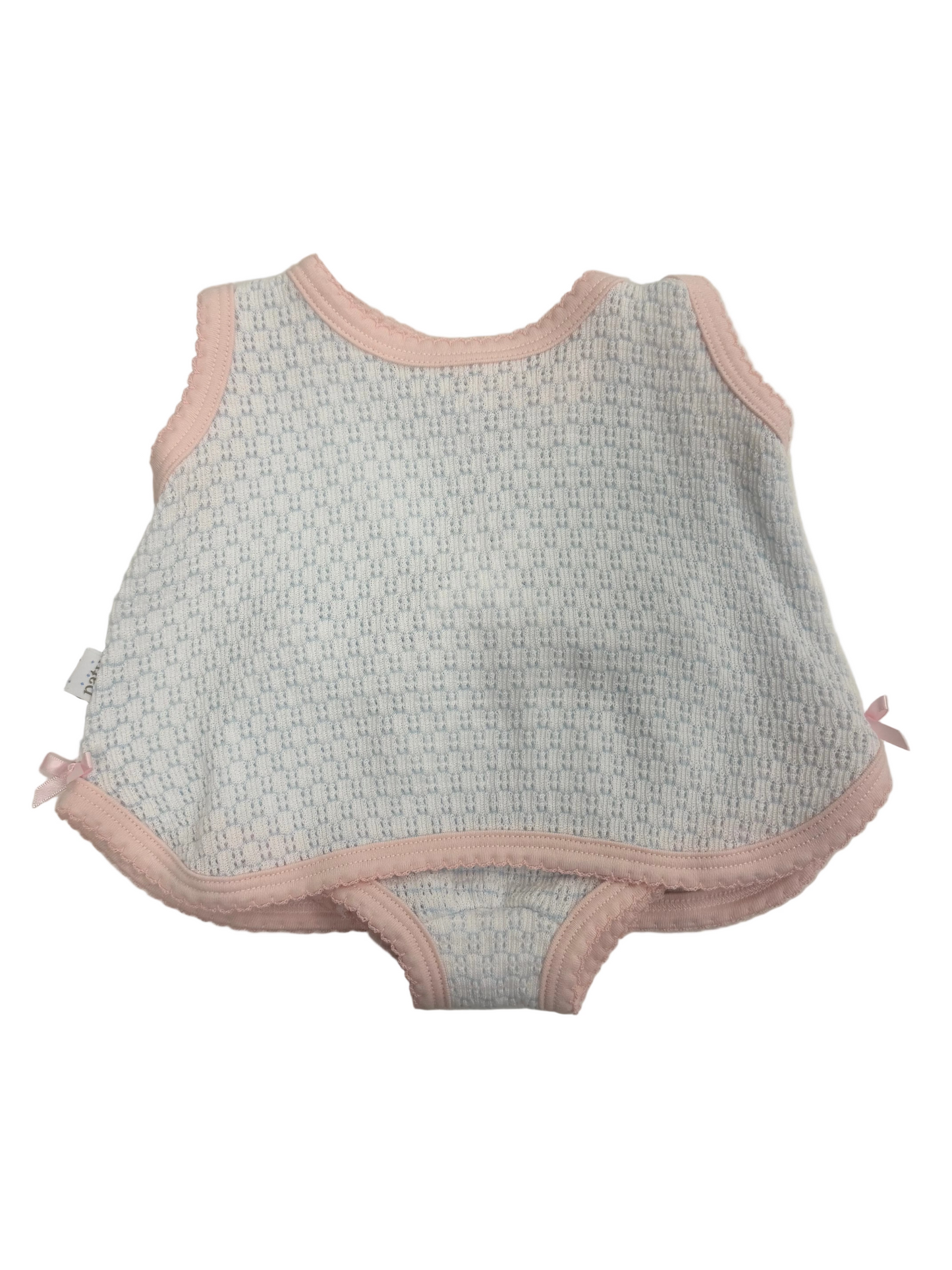 Knit Sleeveless Diaper Set Blue and White with Pink Trim