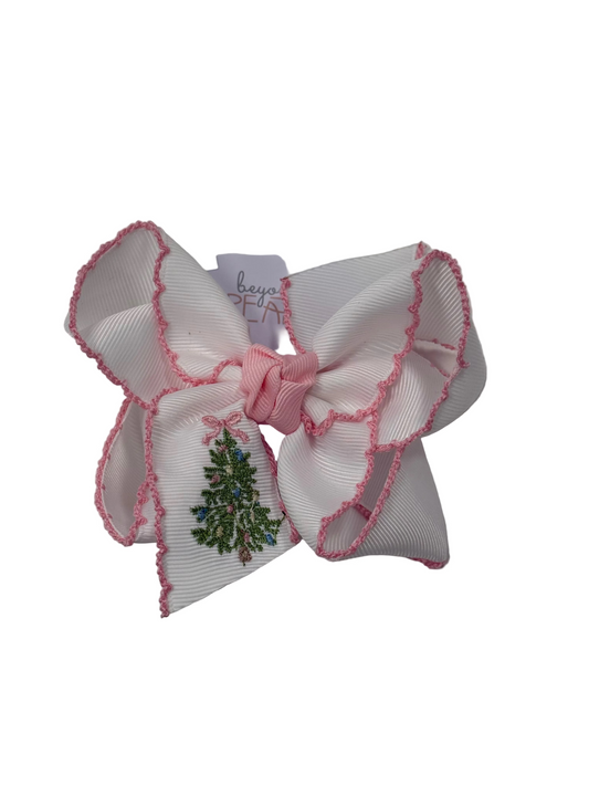 Pink Crochet Edge Christmas Tree Bow 4.5"
