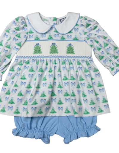 Christmas Tree Smocked Bloomer Set