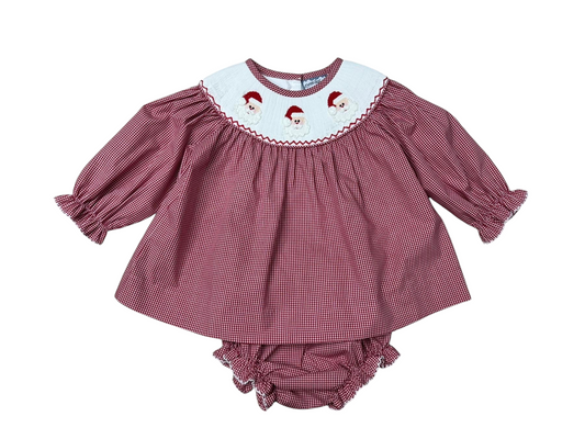 Santa Smocked Girls Bloomer Set