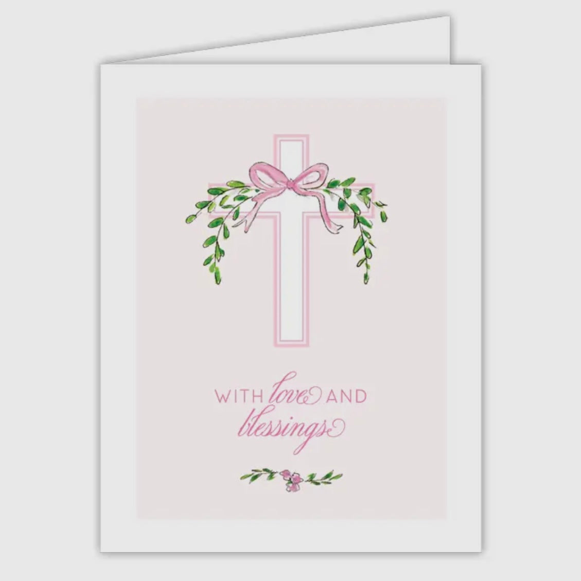 With Love and Blessings Pink Cross Greeting Card