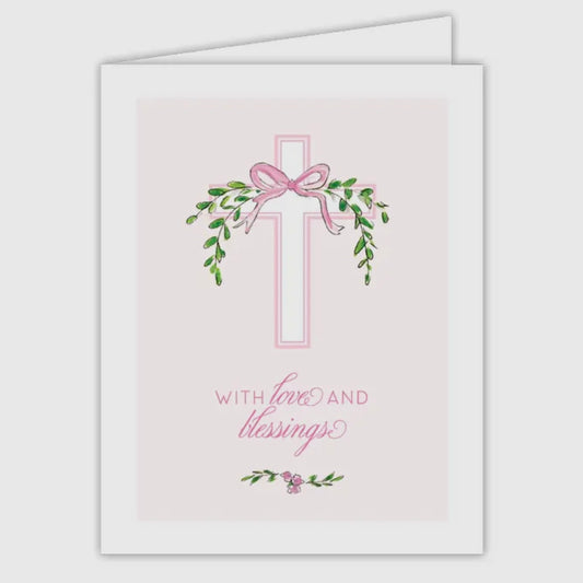 With Love and Blessings Pink Cross Greeting Card