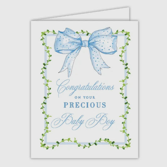 Congrats on Baby Boy Blue Bow Greeting Cards