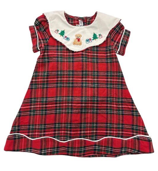Teddy Bear Embroidered Plaid Dress