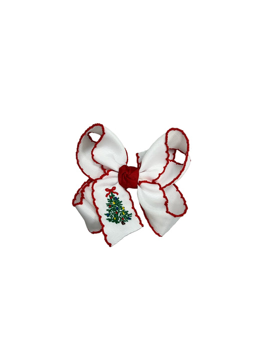 Red Crochet Edge Christmas Tree Bow