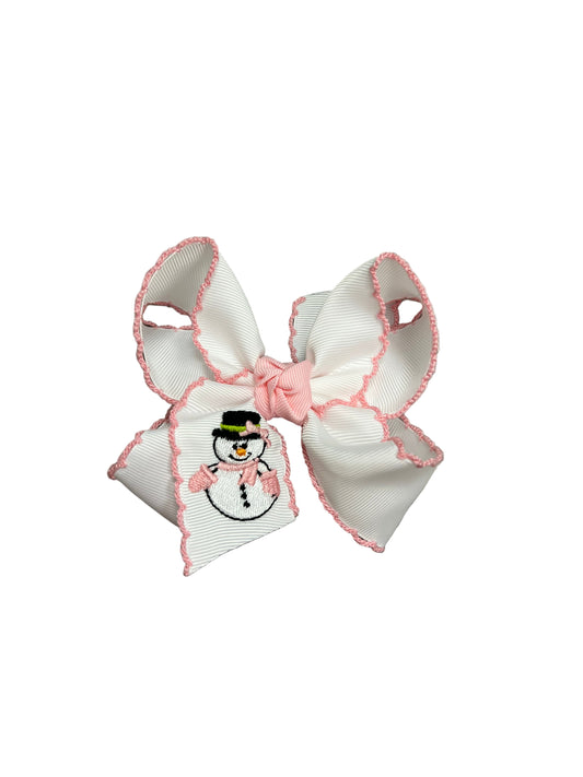 Pink Crochet Edge Snowman Bow