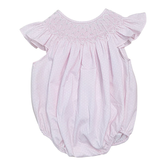 Cathy Pink Polka Dot Pearl Smocked Bubble