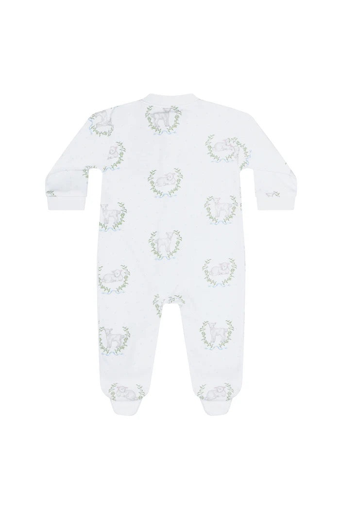 Blue Lamb Print Zipper Footie