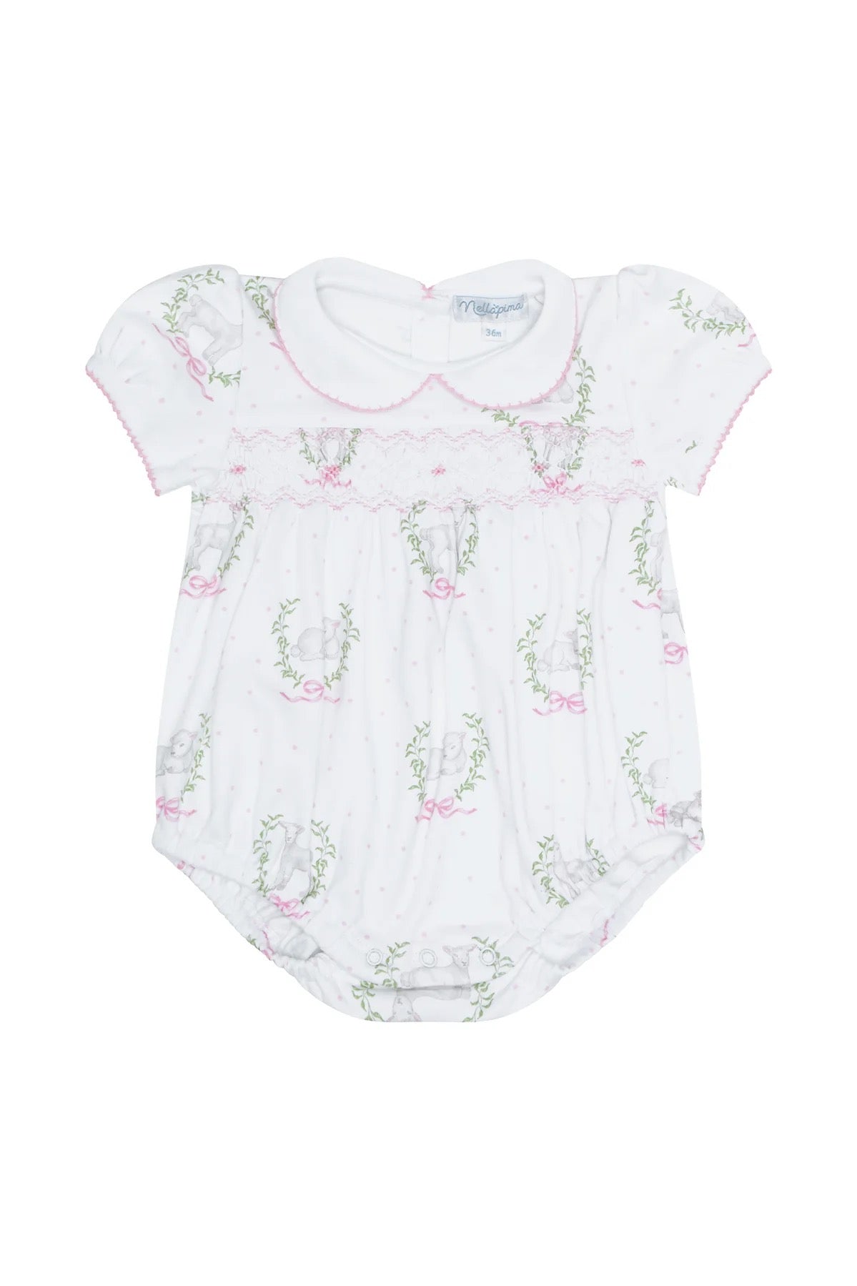 Pink Lamb Print Smocked Bubble