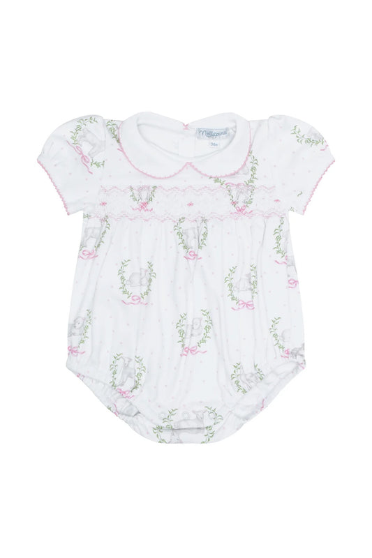 Pink Lamb Print Smocked Bubble