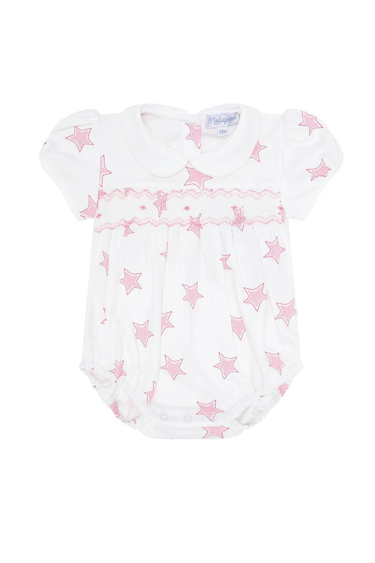 Pink Stars Print Smocked Bubble