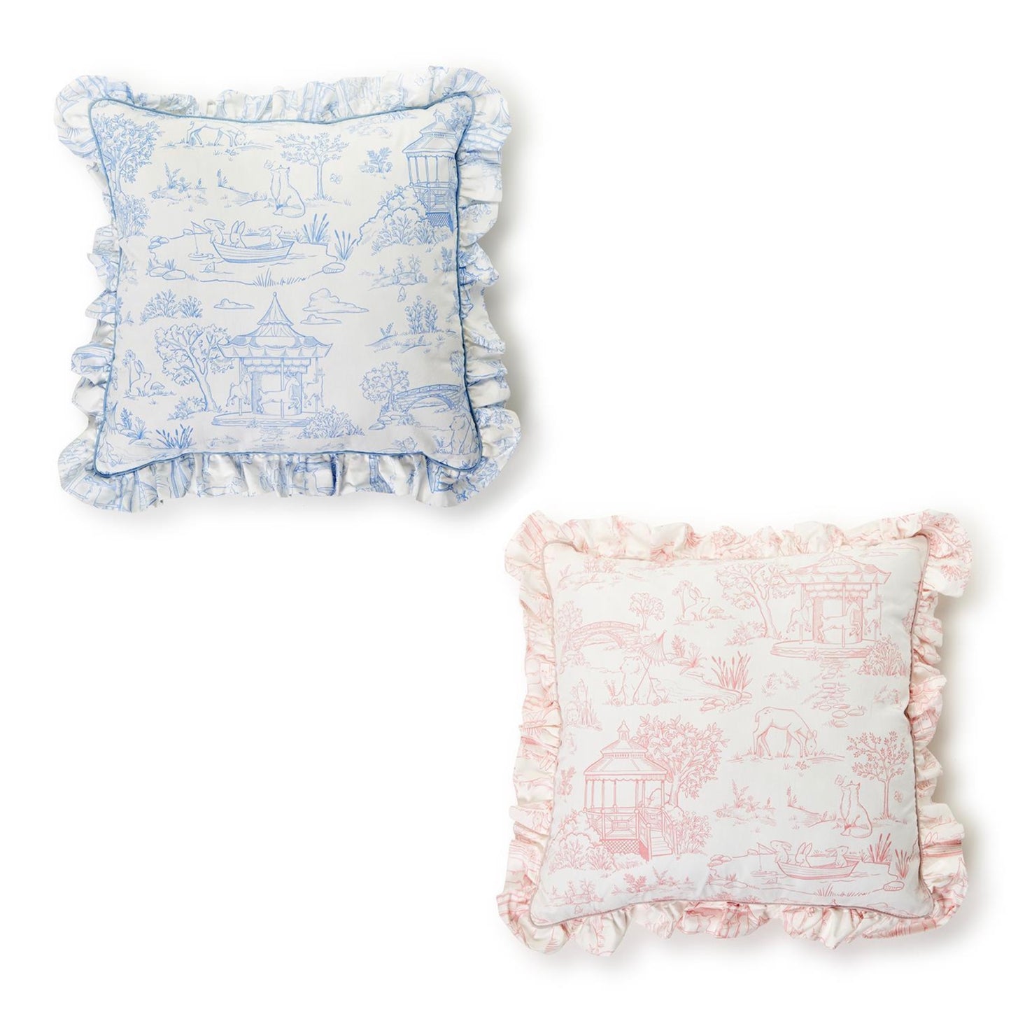 Baby Animal Toile Decorative Pillow with Ruffle