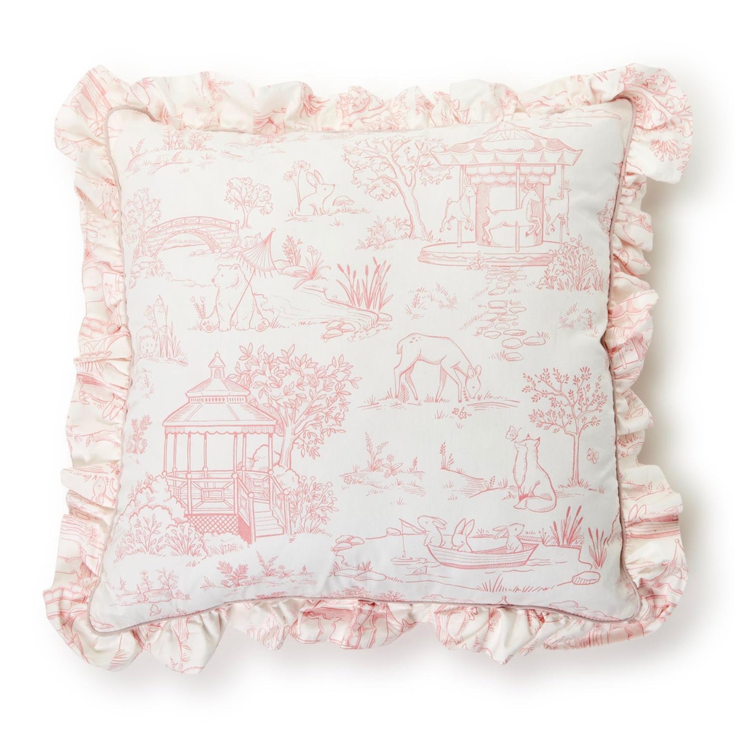 Baby Animal Toile Decorative Pillow with Ruffle