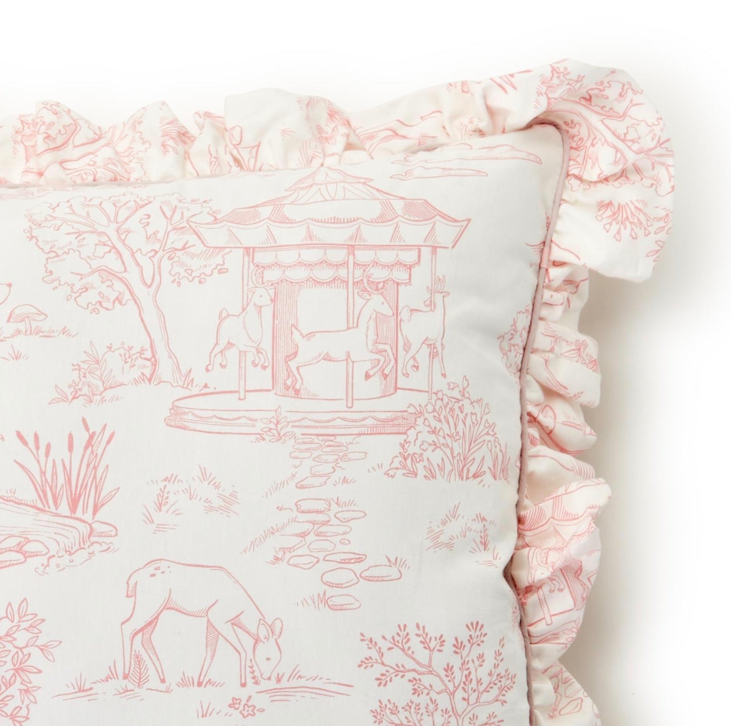 Baby Animal Toile Decorative Pillow with Ruffle