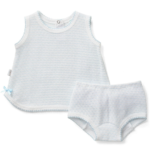 Knit Sleeveless Set Blue and White Pinstripe