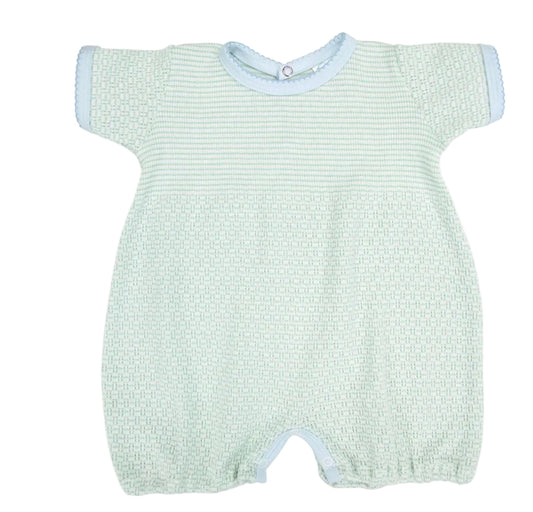 Boy Knit Bubble Mint Stripe with Blue Trim