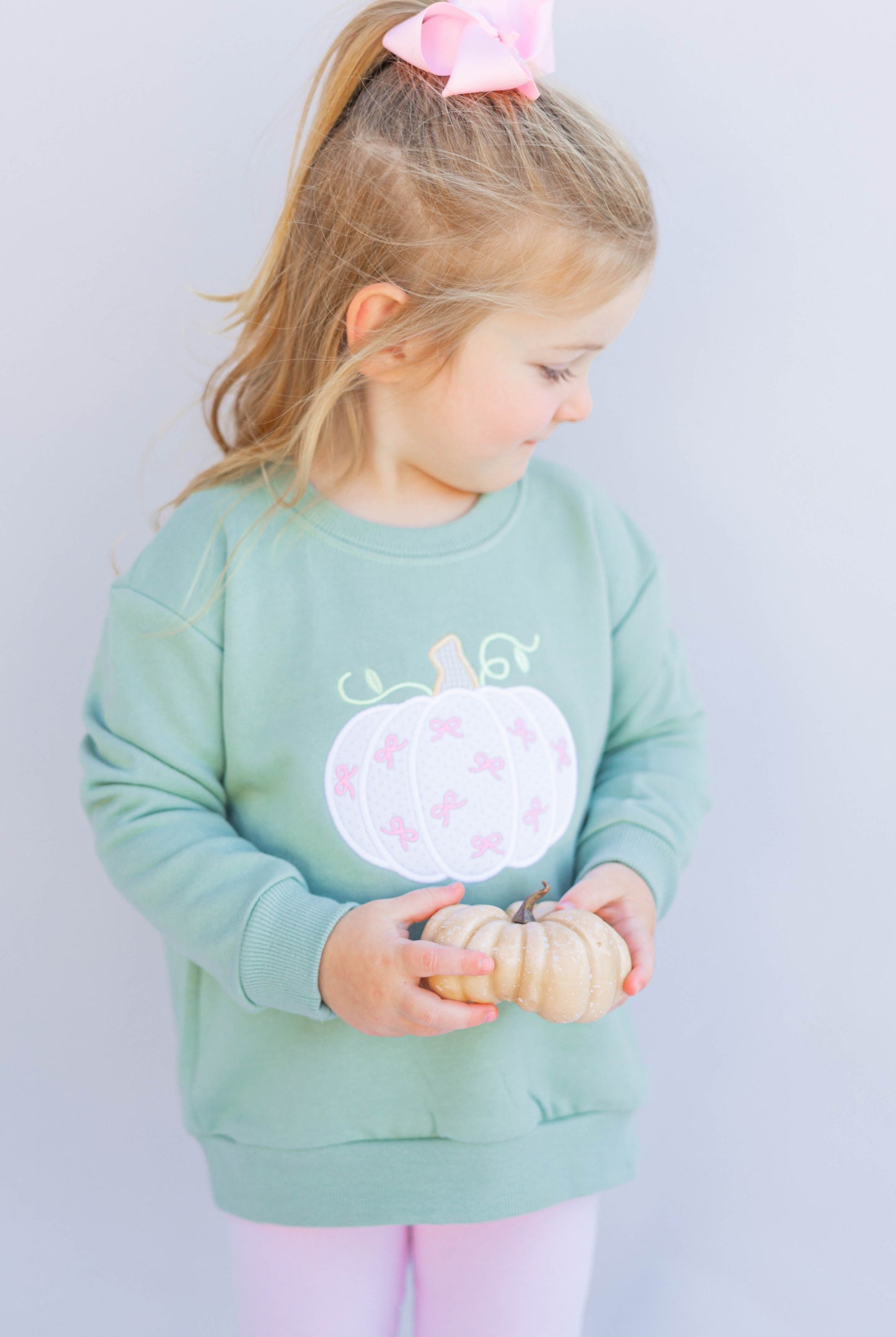 Olive Pumpkin Bow Sweatshirt