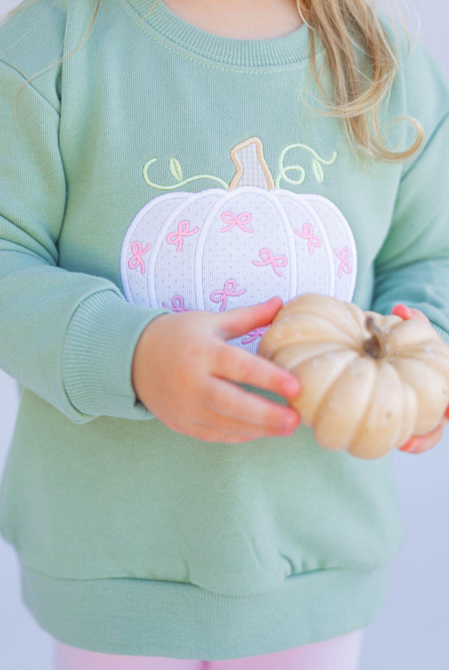 Olive Pumpkin Bow Sweatshirt