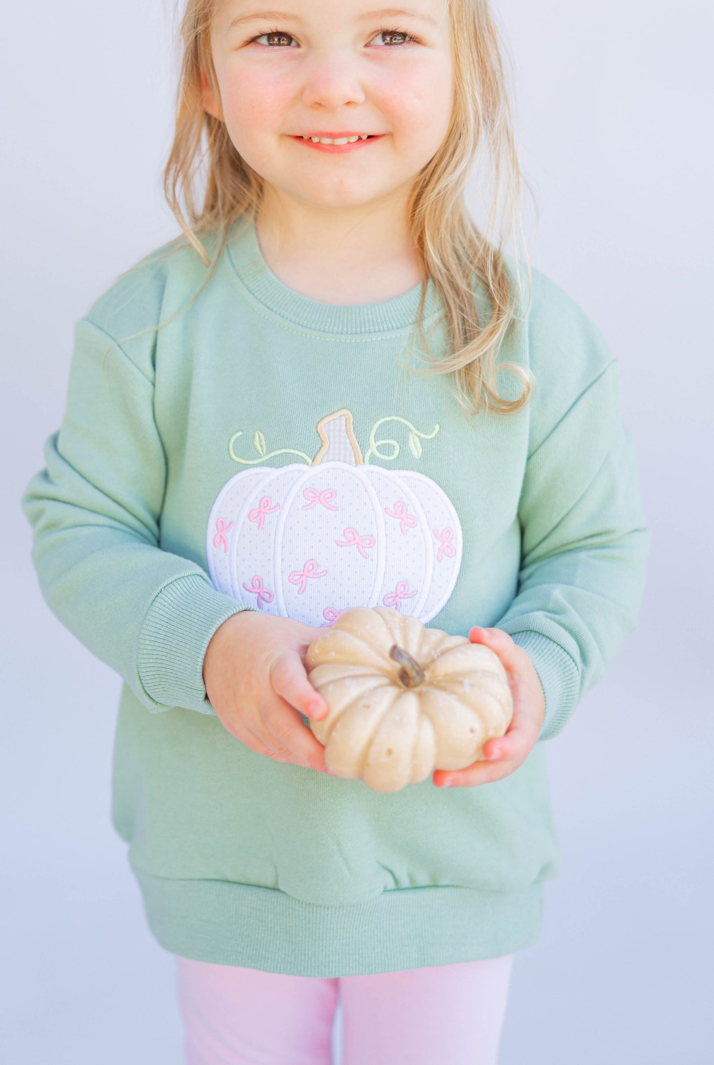 Olive Pumpkin Bow Sweatshirt