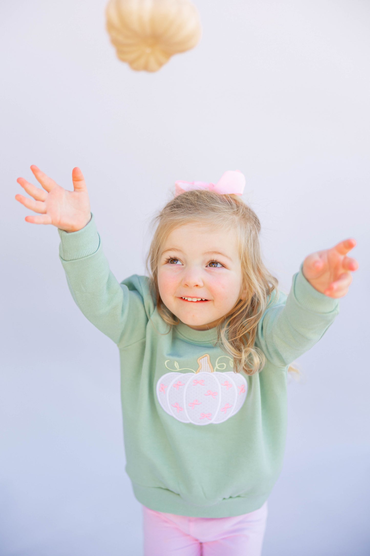 Olive Pumpkin Bow Sweatshirt