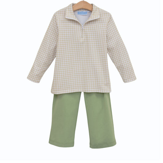 Tucker Pullover Set- Kahki Gingham/Sage