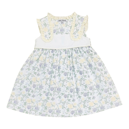 Yellow Ruffle Shoulder Floral Print Dress