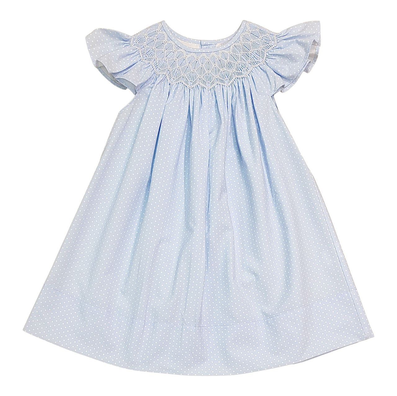 Cathy Blue Polka Dot Pearl Smocked Dress