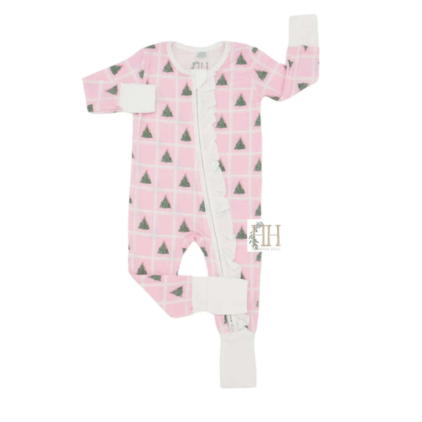 Pink Check Tree Double Zipper Romper