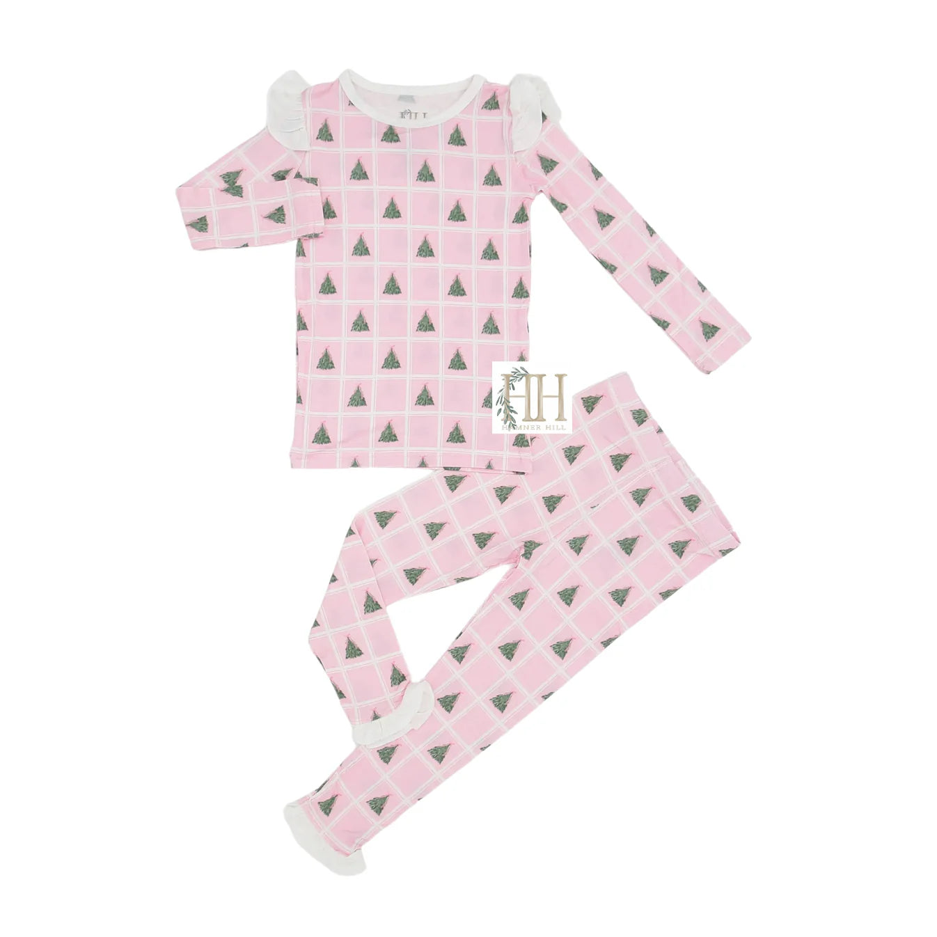 Pink Check Tree Ruffle Loungewear Set