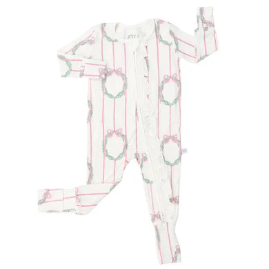 Pink Wreath Ruffle Zipper Romper