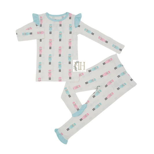 Pink & Teal Nutcracker Ruffle Loungewear Set