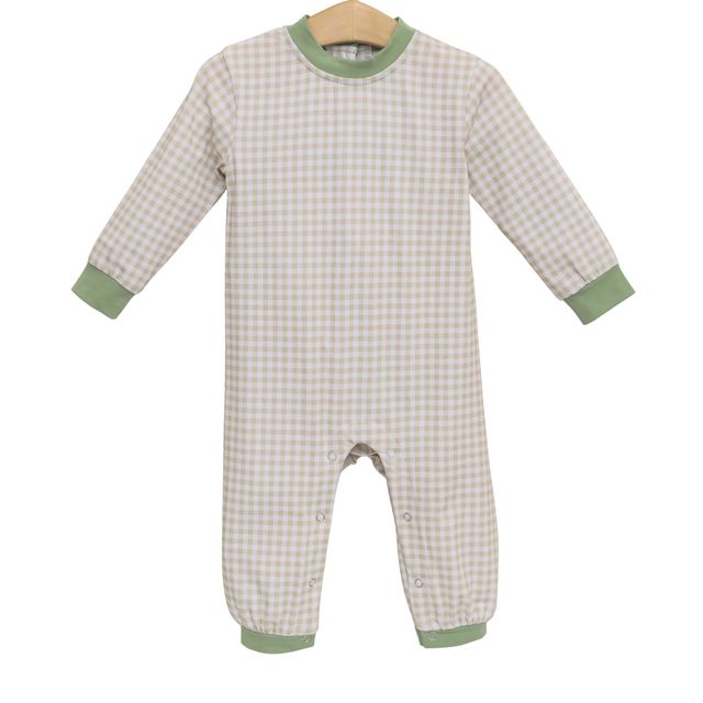 Miller Romper- Khaki Gingham/ Sage