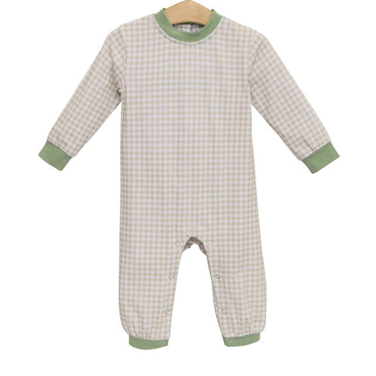 Miller Romper- Khaki Gingham/ Sage