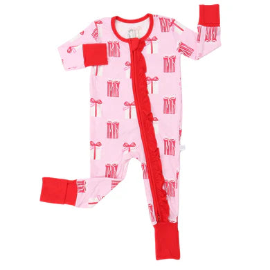 Red and Pink Presents Zipper Romper