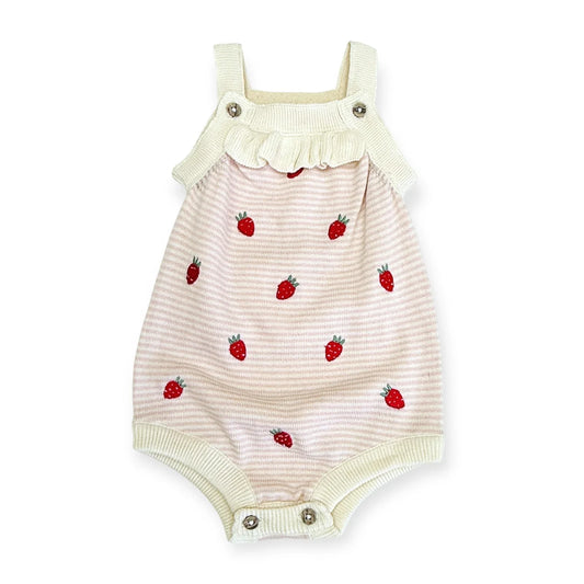 Strawberry Embroidered Knit Baby Ruffle Romper