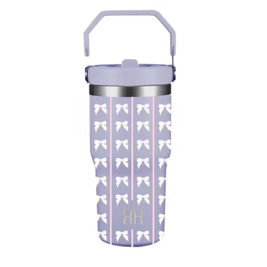 Striped Purple Bow Straw Cup|20 oz.