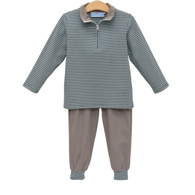 Tucker Pullover Set- Sage Stripe/Beige