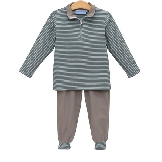 Tucker Pullover Set- Sage Stripe/Beige