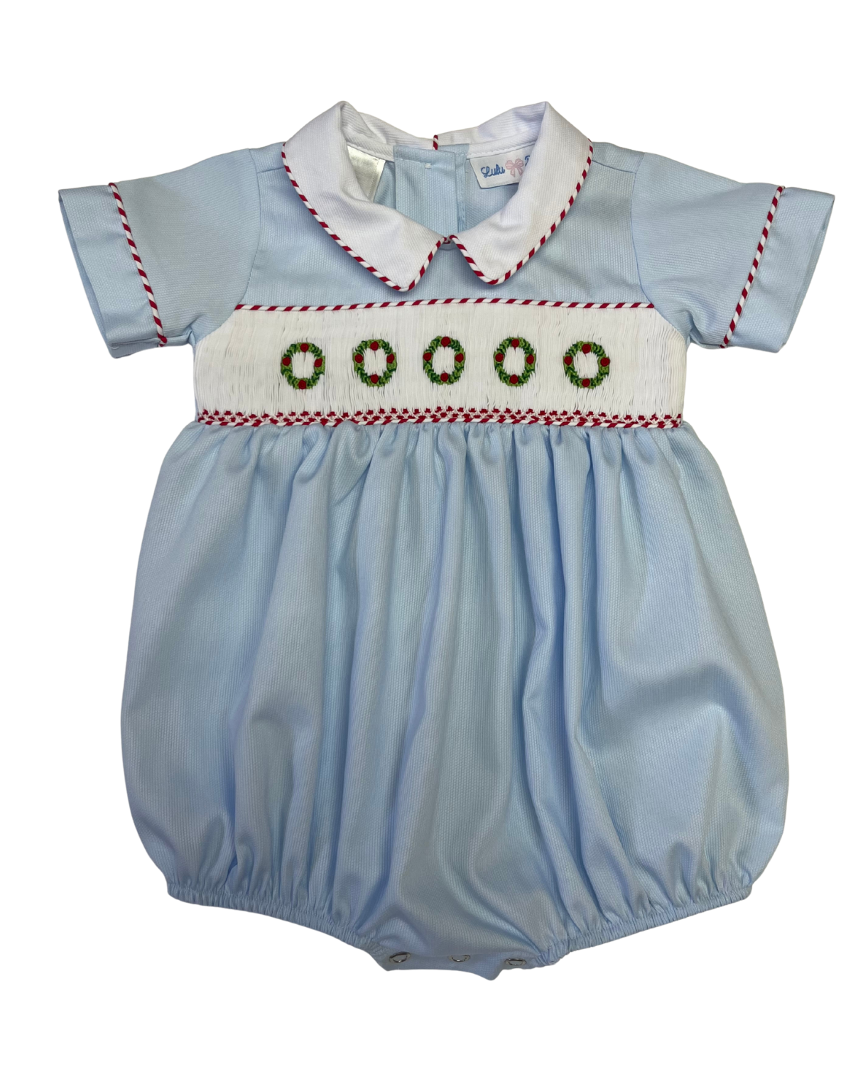 Christmas Wreath Smocked Bubble W/ White Collar