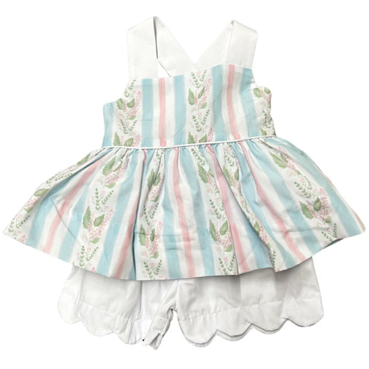 Girls Blue Floral Stripe Shorts Set