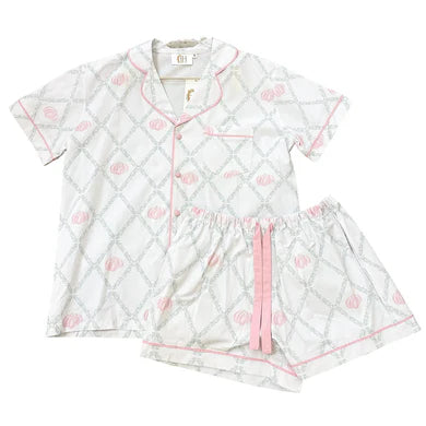 Women's Pink Pumpkin Trellis Button Down Short Set
