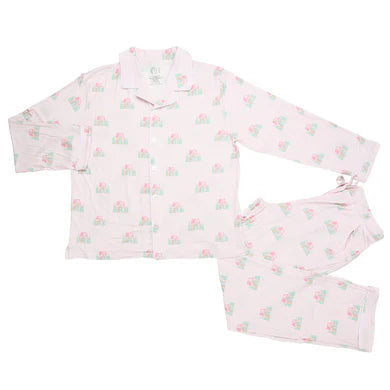 Women’s Pink Gingerbread Button Down Pants Set