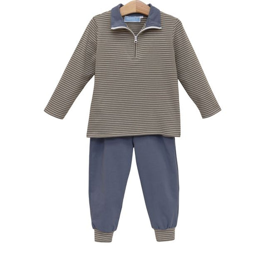 Tucker Pullover Set- Beige Stripe/ Blue