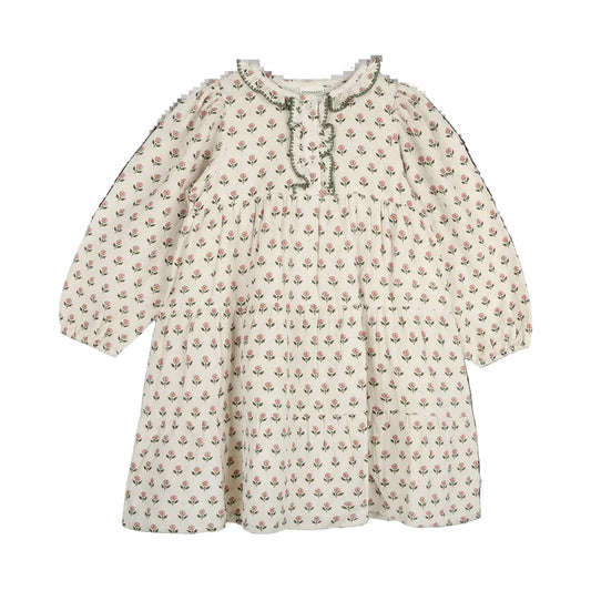 Bella Block Print Floral Dress - Natural