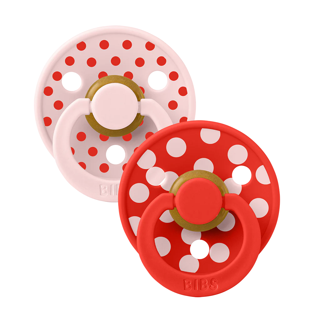 2 Pack Round Pacifier - Polka Dots Blossom/Candy Apple