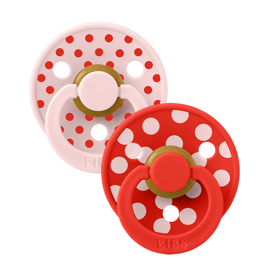 2 Pack Round Pacifier - Polka Dots Blossom/Candy Apple