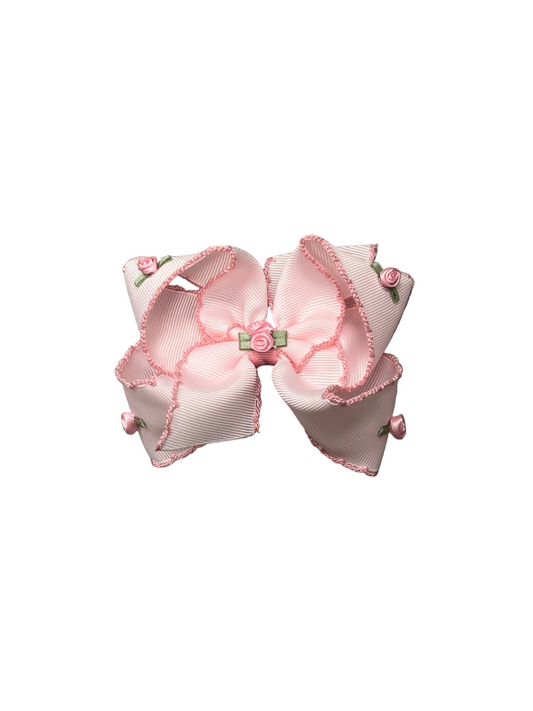 Flower Embellished Crochet Edge Bow Pink