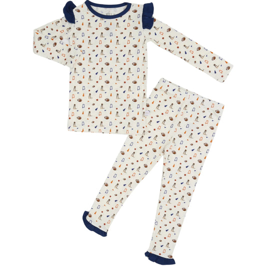 Girls Navy Tiger Ruffle Loungewear Set